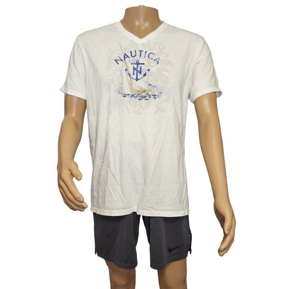 Nautica White Cotton T-Shirt in Large